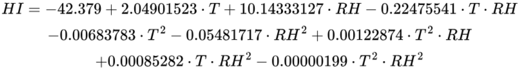 Heat index regression formula