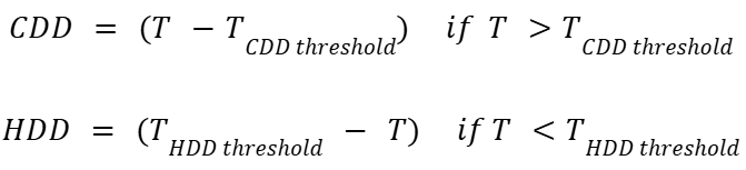 Cooling and heating degree days formulas