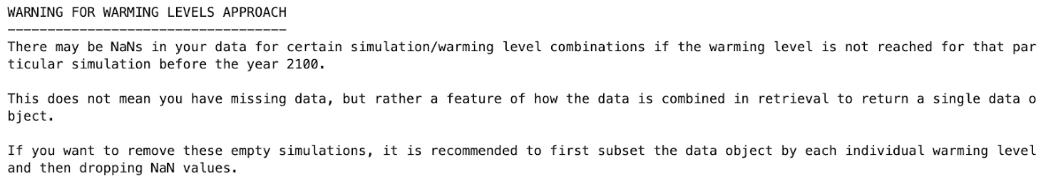 Warming Level data return warnings.